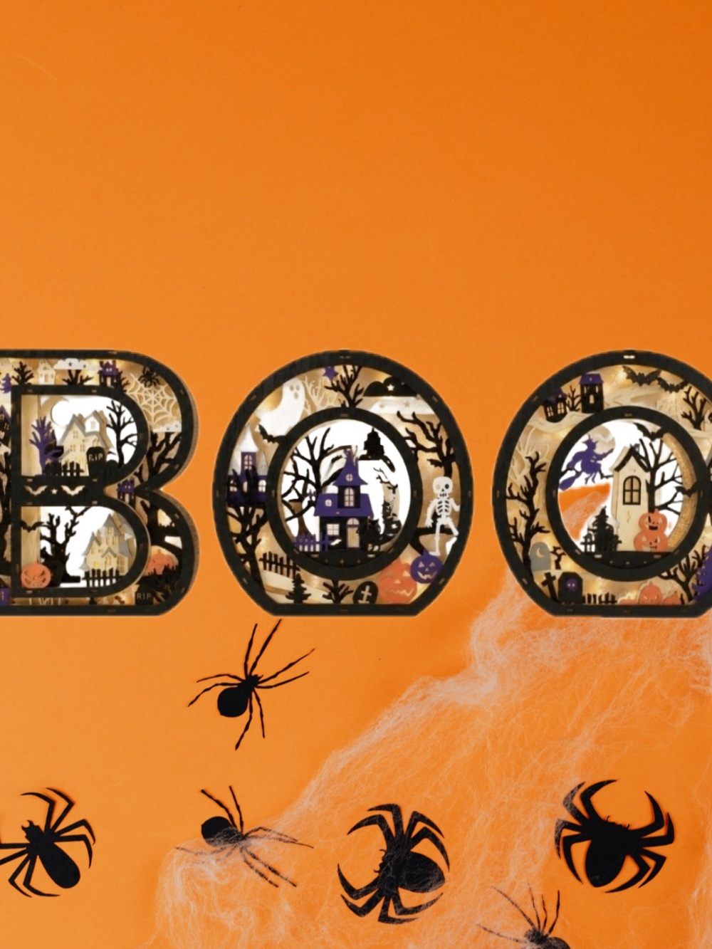 Costco ~ Halloween ~ “BOO” Wooden Light Up Letters ~ 3D Laser Cut ~ New W/ Box